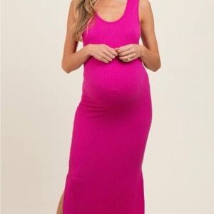 Pinkblush - Fuchsia Ribbed Side Slit Maternity Maxi Dress